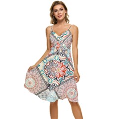 Flowers Pattern, Abstract, Art, Colorful Sleeveless Tie Front Chiffon Dress