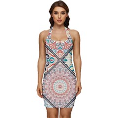 Flowers Pattern, Abstract, Art, Colorful Sleeveless Wide Square Neckline Ruched Bodycon Dress