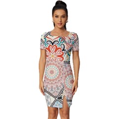 Flowers Pattern, Abstract, Art, Colorful Fitted Knot Split End Bodycon Dress by nateshop