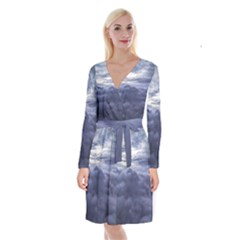 Majestic Clouds Landscape Long Sleeve Velvet Front Wrap Dress by dflcprintsclothing