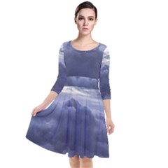 Majestic Clouds Landscape Quarter Sleeve Waist Band Dress