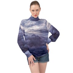 Majestic Clouds Landscape High Neck Long Sleeve Chiffon Top by dflcprintsclothing