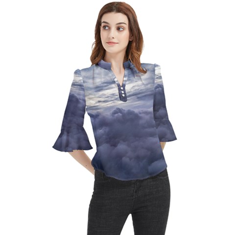 Majestic Clouds Landscape Loose Horn Sleeve Chiffon Blouse by dflcprintsclothing