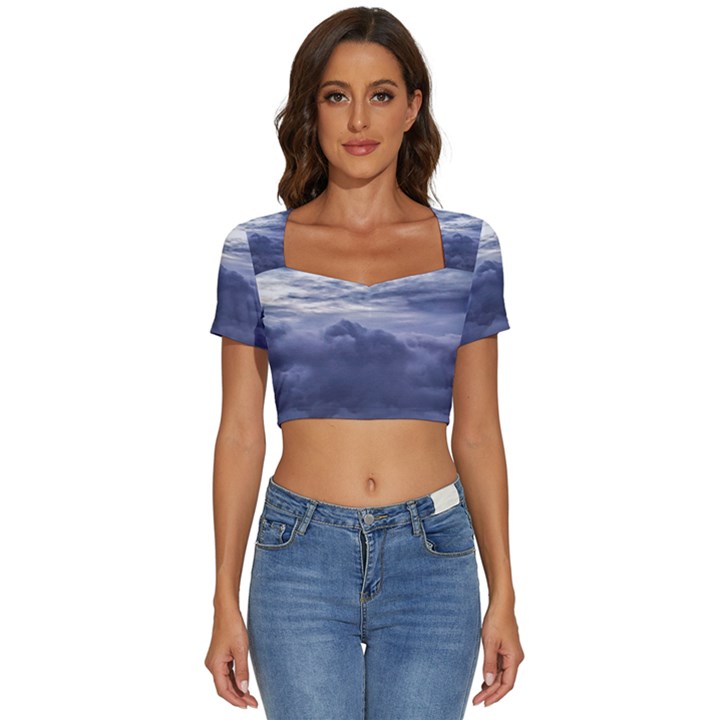 Majestic Clouds Landscape Short Sleeve Square Neckline Crop Top 