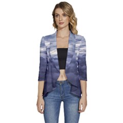 Majestic Clouds Landscape Women s 3/4 Sleeve Ruffle Edge Open Front Jacket by dflcprintsclothing