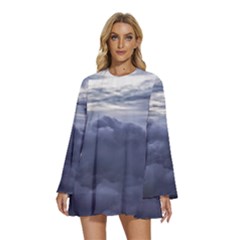 Majestic Clouds Landscape Round Neck Long Sleeve Bohemian Style Chiffon Mini Dress by dflcprintsclothing