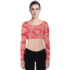 Mazipoodles Love Flowers - Just Red Velvet Long Sleeve Crop Top by Mazipoodles