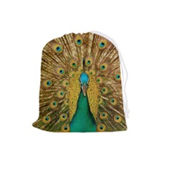 Peacock Feather Bird Peafowl Drawstring Pouch (large) by Cemarart