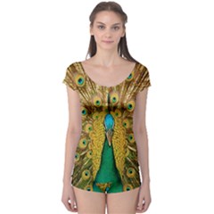 Peacock Feather Bird Peafowl Boyleg Leotard  by Cemarart