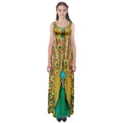 Peacock Feather Bird Peafowl Empire Waist Maxi Dress by Cemarart