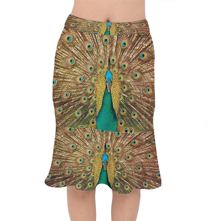 Peacock Feather Bird Peafowl Short Mermaid Skirt