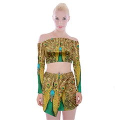 Peacock Feather Bird Peafowl Off Shoulder Top With Mini Skirt Set by Cemarart