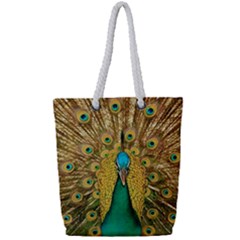 Peacock Feather Bird Peafowl Full Print Rope Handle Tote (small) by Cemarart