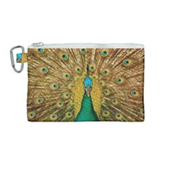 Peacock Feather Bird Peafowl Canvas Cosmetic Bag (medium) by Cemarart