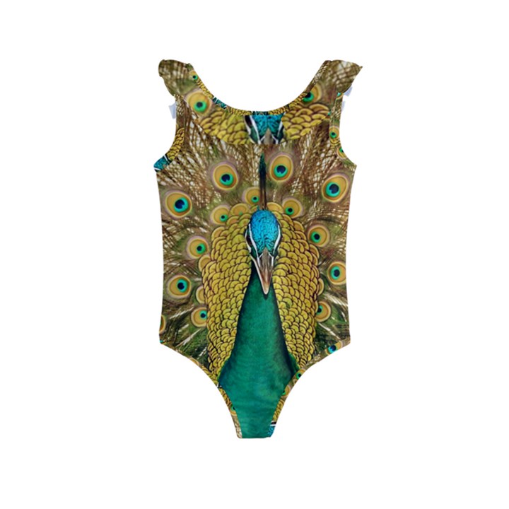 Peacock Feather Bird Peafowl Kids  Frill Swimsuit