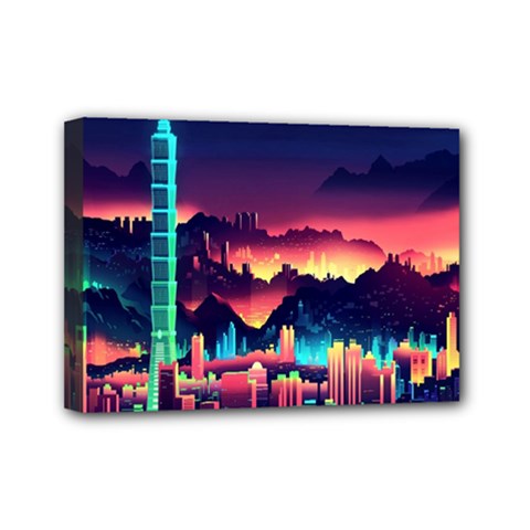 Cityscape Building Painting 3d City Illustration Mini Canvas 7  X 5  (stretched) by Bedest