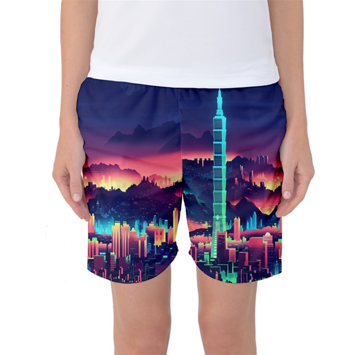 Cityscape Building Painting 3d City Illustration Women s Basketball Shorts