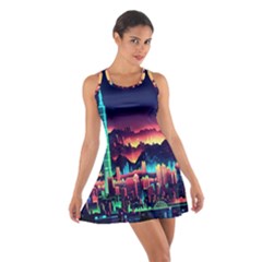 Cityscape Building Painting 3d City Illustration Cotton Racerback Dress by Bedest