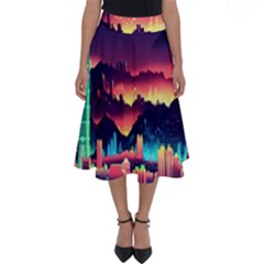 Cityscape Building Painting 3d City Illustration Perfect Length Midi Skirt by Bedest