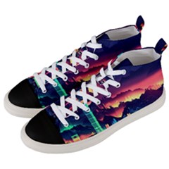 Cityscape Building Painting 3d City Illustration Men s Mid-top Canvas Sneakers by Bedest