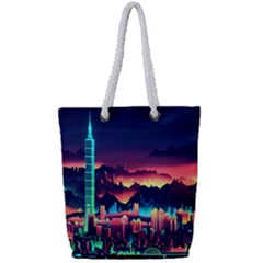 Cityscape Building Painting 3d City Illustration Full Print Rope Handle Tote (small) by Bedest