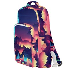 Cityscape Building Painting 3d City Illustration Double Compartment Backpack by Bedest