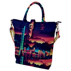 Cityscape Building Painting 3d City Illustration Buckle Top Tote Bag by Bedest