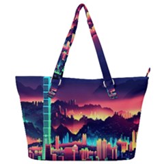 Cityscape Building Painting 3d City Illustration Full Print Shoulder Bag by Bedest