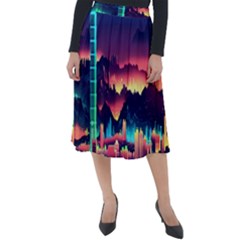 Cityscape Building Painting 3d City Illustration Classic Velour Midi Skirt  by Bedest