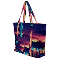 Cityscape Building Painting 3d City Illustration Zip Up Canvas Bag by Bedest