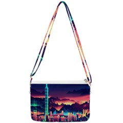 Cityscape Building Painting 3d City Illustration Double Gusset Crossbody Bag by Bedest