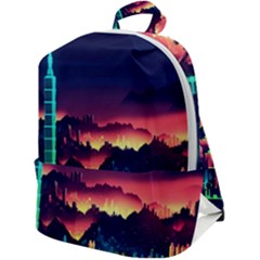 Cityscape Building Painting 3d City Illustration Zip Up Backpack by Bedest