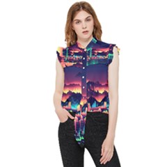 Cityscape Building Painting 3d City Illustration Frill Detail Shirt by Bedest