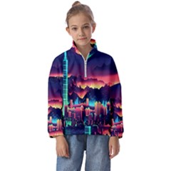 Cityscape Building Painting 3d City Illustration Kids  Half Zip Hoodie