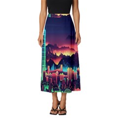 Cityscape Building Painting 3d City Illustration Classic Midi Chiffon Skirt by Bedest