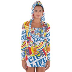 Colorful City Life Horizontal Seamless Pattern Urban City Long Sleeve Hooded T-shirt by Bedest