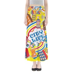 Colorful City Life Horizontal Seamless Pattern Urban City Full Length Maxi Skirt by Bedest