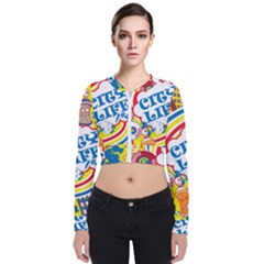 Colorful City Life Horizontal Seamless Pattern Urban City Long Sleeve Zip Up Bomber Jacket by Bedest