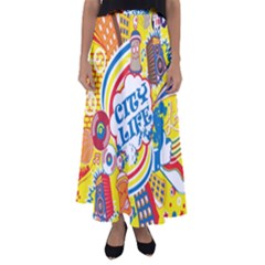 Colorful City Life Horizontal Seamless Pattern Urban City Flared Maxi Skirt by Bedest