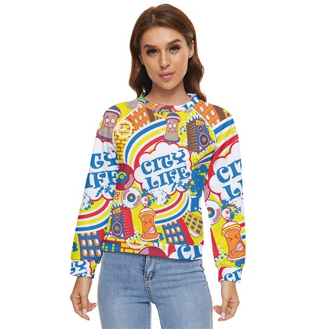 Colorful City Life Horizontal Seamless Pattern Urban City Women s Long Sleeve Raglan T-shirt by Bedest