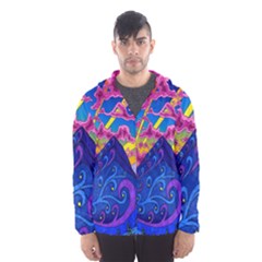 Blue And Purple Mountain Painting Psychedelic Colorful Lines Men s Hooded Windbreaker by Bedest