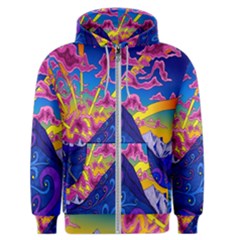 Blue And Purple Mountain Painting Psychedelic Colorful Lines Men s Zipper Hoodie by Bedest