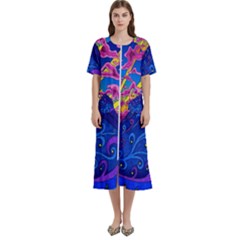 Blue And Purple Mountain Painting Psychedelic Colorful Lines Women s Cotton Short Sleeve Night Gown by Bedest