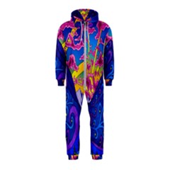 Blue And Purple Mountain Painting Psychedelic Colorful Lines Hooded Jumpsuit (kids) by Bedest