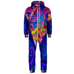 Blue And Purple Mountain Painting Psychedelic Colorful Lines Hooded Jumpsuit (men) by Bedest