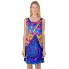 Blue And Purple Mountain Painting Psychedelic Colorful Lines Sleeveless Satin Nightdress by Bedest