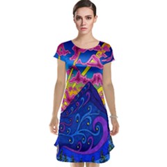 Blue And Purple Mountain Painting Psychedelic Colorful Lines Cap Sleeve Nightdress by Bedest