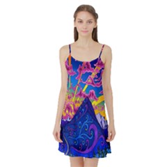 Blue And Purple Mountain Painting Psychedelic Colorful Lines Satin Night Slip by Bedest