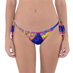 Blue And Purple Mountain Painting Psychedelic Colorful Lines Reversible Bikini Bottoms by Bedest