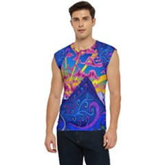 Blue And Purple Mountain Painting Psychedelic Colorful Lines Men s Raglan Cap Sleeve T-shirt by Bedest